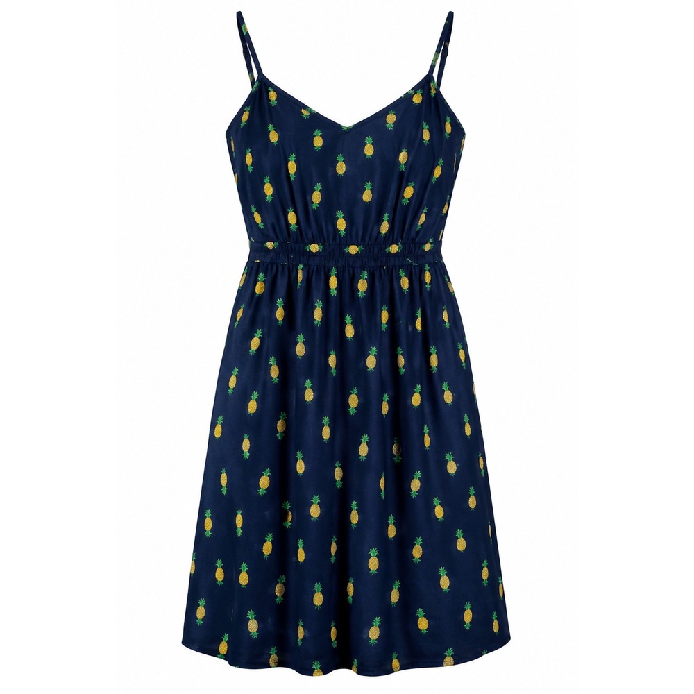 J Crew‎ Womens XS  Pineapple Print Sundress Navy Blue Spaghetti Strap Tropical